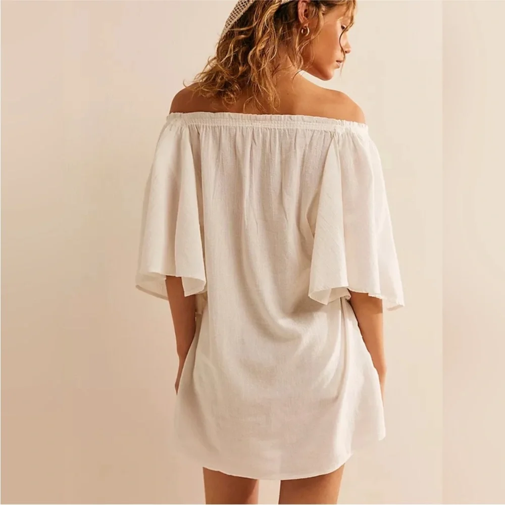 Free People 100% Cotton Off the Shoulder White Thalia Tunic‎
